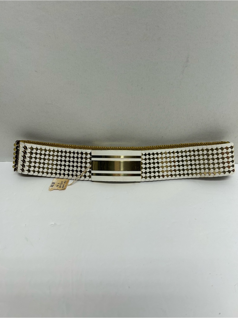 Gold and White Stretch Waist Belt with Decorative Buckle vintage